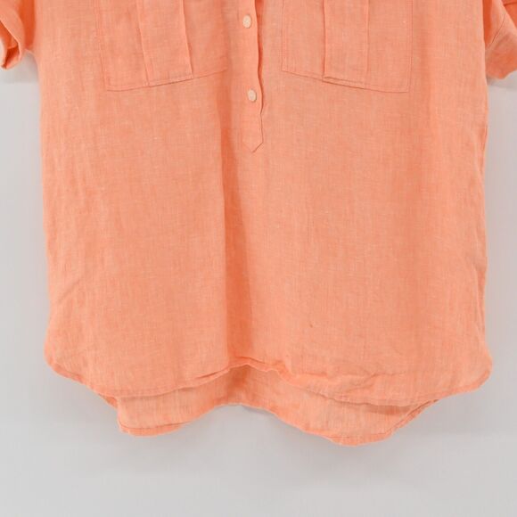 J CREW Top Womens Size 0 Orange Baird Mcnutt Irish Linen Boxy Pocket Blouse - Picture 3 of 13